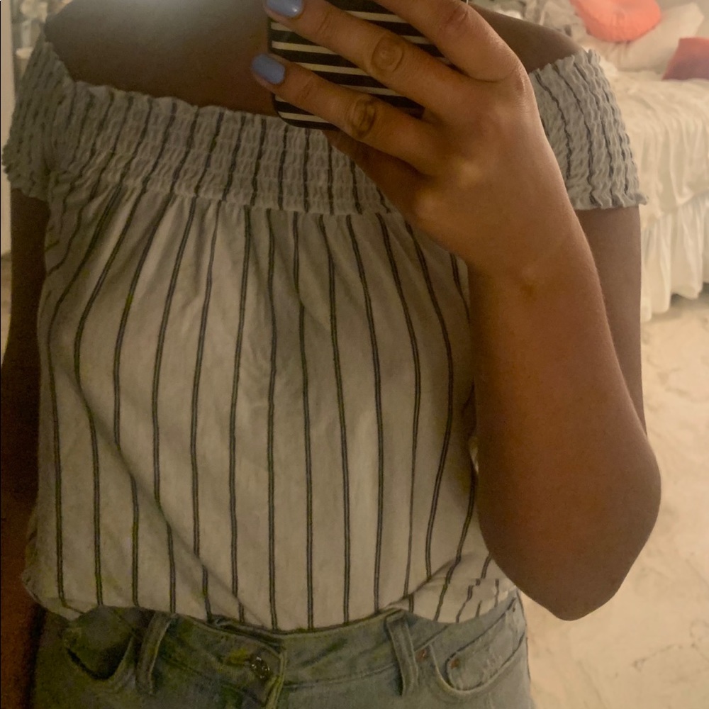 Striped off the shoulder top.
